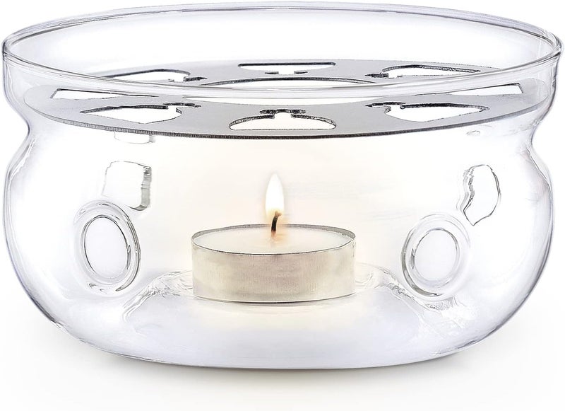 Teabloom Universal Tea Warmer (Large Size - 6 in / 15 cm Diameter) - Handcrafted with Heat Proof & Lead-Free Glass - Tealight Candle Included - Image 1